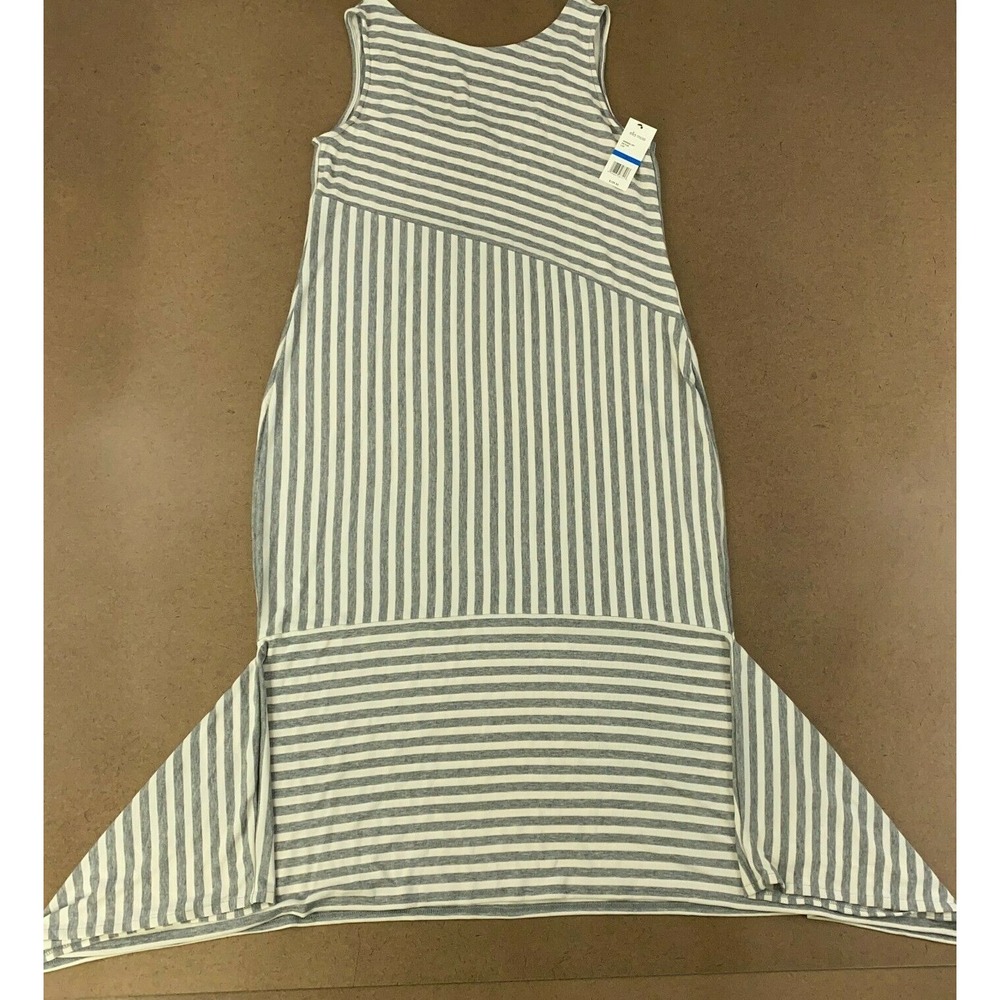 Ella Moss Women's Size XL Gray White Striped Drape Hem Kaylee Tank Dress NWT